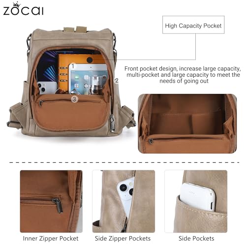 ZOCAI Backpack Purse for Women Medium Anti-Theft Backpacks Purses Design Leather Shoulder Bags with Removable Strap - color: Apricot