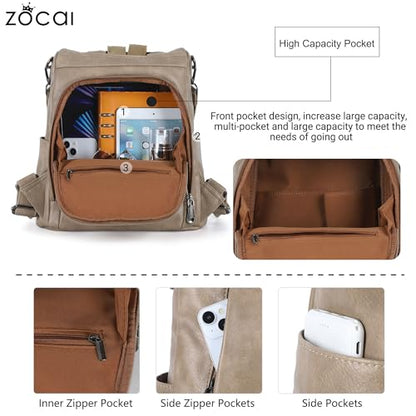ZOCAI Backpack Purse for Women Medium Anti-Theft Backpacks Purses Design Leather Shoulder Bags with Removable Strap - color: Apricot