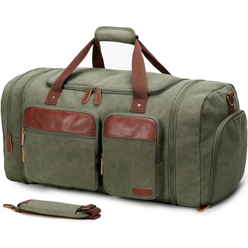 Canvas Duffle Bag for Travel 65L Expandable, Army Green - color: Army Green, size: Extra Large 65 L