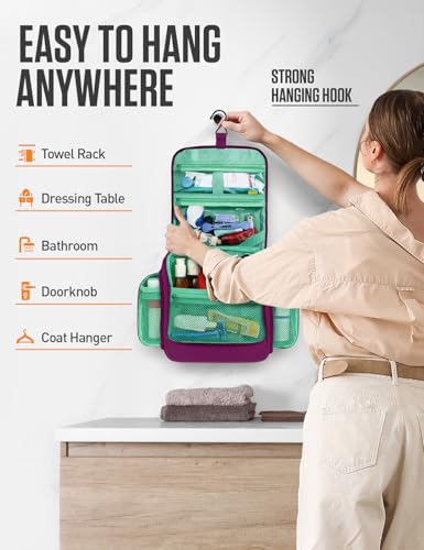 VENTURE 4TH Hanging Travel Toiletry Bag, 18 Compartments - Purple/Mint - color: Purple/Mint