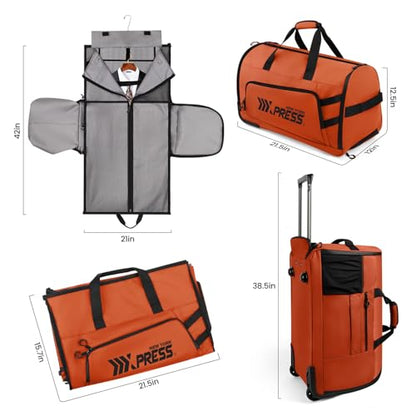 2-in-1 Rolling Garment Bag w/Wheel,Lightweight/Waterproof - color: Orange