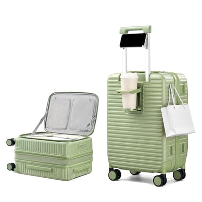 HanTrip 20 Inch Top Opening Hard Shell Carry on Luggage with Wheels, Green - color: Bamboo Green, size: Expandable 20 Inch