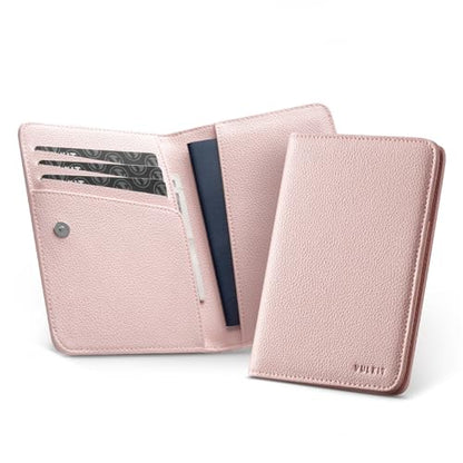 VULKIT Passport Holder Magnetic Closure RFID Blocking Travel Wallet Passport Book Cover Boarding Pass Holder Travel Essentials - color: Grain Pink