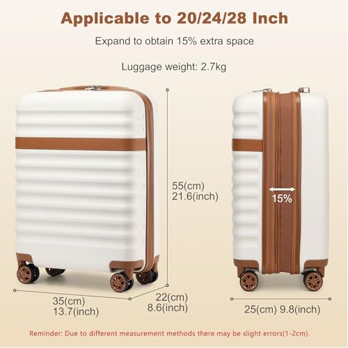 Kono Carry On Luggage 22x14x9 Expandable 20Inch Hardshell TSA Lock Cream - color: Cream White, size: Carry-on 20-inch