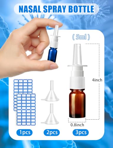 6 Pcs Nasal Spray Bottle Glass Empty Refillable, 5ML/0.17OZ - color: Brown Blue Green 6Pcs