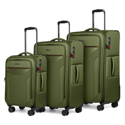 3PCS Softside Luggage Set,Upright Spinner Softshell Luggage - color: Green, size: 3-Piece Set (22 inch/28 inch/32 inch)