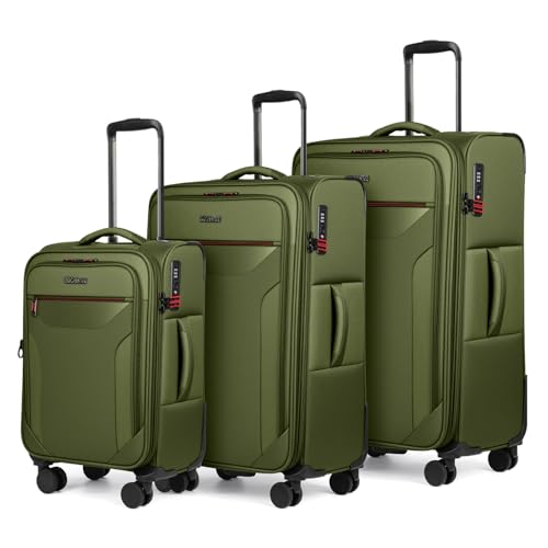 3PCS Softside Luggage Set,Upright Spinner Softshell Luggage - color: Green, size: 3-Piece Set (22 inch/28 inch/32 inch)