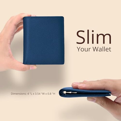 Bveyzi Ultra Slim Small RFID Wallet for Women, Leather Tiny Thin Bifold Pocket Ladies Wallet - color: Navy Blue