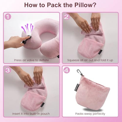 Keemall Inflatable Travel Neck Pillow for Airplane to Relieve Neck Pain - color: Soft Pink, size: Medium