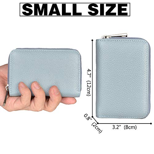 Easyoulife Genuine Leather Credit Card Holder Zipper Wallet With 26 Card Slots - color: Light Blue, size: small