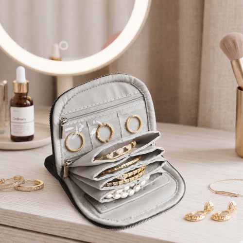 TOPEAST Quilted Travel Jewelry Case for Women, Puffer Jewelry Organized Bag - color: Black-Shell
