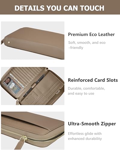 Large Wallet for Women, Clutch Wallet with Passport Holder - color: Camel