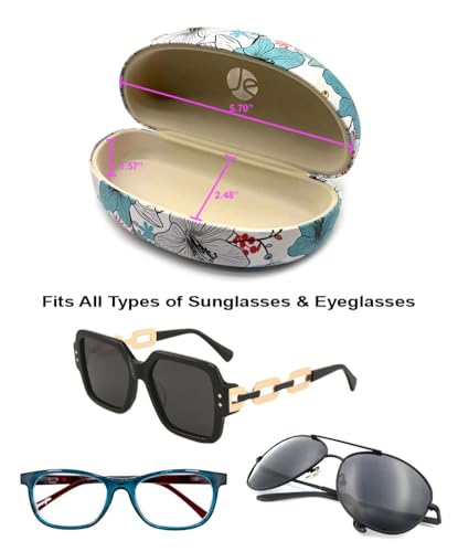 JAVOedge Style Eyeglass & Sunglasses Case - Extra Large Hard Shell Protective Case with Cleaning Cloth - color: Teal Blossom