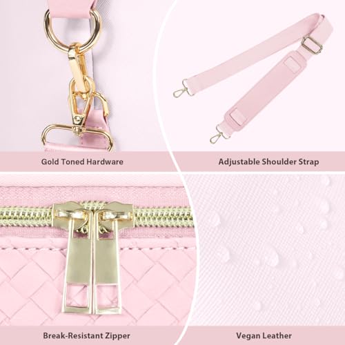 Leather Weekender Bags for Women, Travel Duffel Bag PU Overnight Bag Carry On Tote Bag with Shoe Compartment Wet Pocket - color: Pink, size: Large