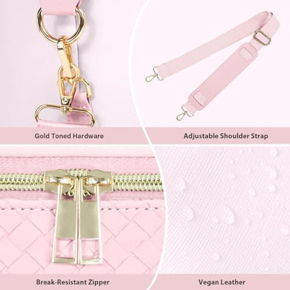 Leather Weekender Bags for Women, Travel Duffel Bag PU Overnight Bag Carry On Tote Bag with Shoe Compartment Wet Pocket - color: Pink, size: Large