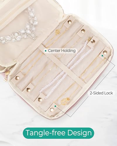 Marscamd Travel Jewelry Organizer Case, Foldable Jewelry Bag, Pink - color: Pink
