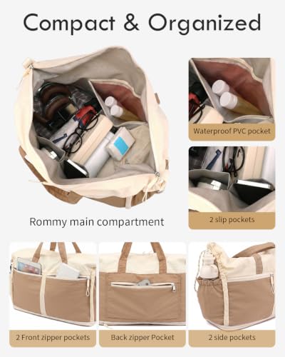 Expandable Travel Duffel Bag for Women Men Gym Bag Weekender Overnight Bag - color: Khaki