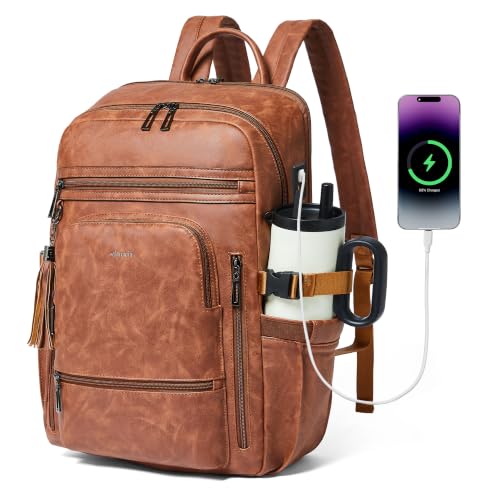 Shrrie 17 Inch Laptop Backpack for Women with Large Water Bottle Holders - color: Textured Caramel