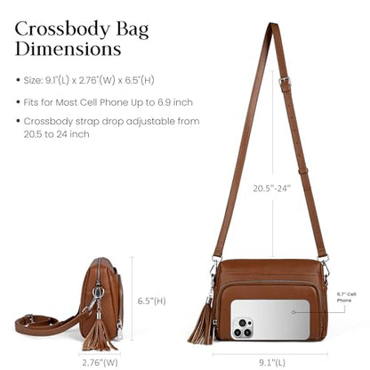befen Genuine Leather Crossbody Bags for Women Leather Wallet Travel Purse - color: Cognac Brown