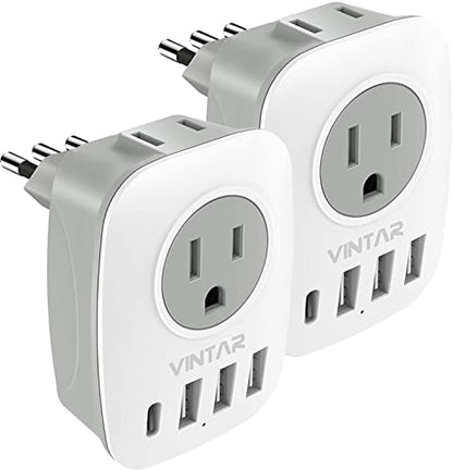 VINTAR Italy Travel Plug Adapter, 2 Pack Type L Plug Adapter with USB-C - style: Type L-Italy Chile