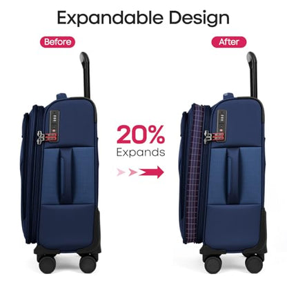 2-Piece Set(22/32in) Upright Spinner Softshell Luggage Sets - color: Navy, size: 2-Piece Set (22 inch/32 inch)