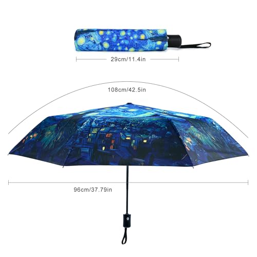 Windproof Travel Umbrella Folding Compact Automatic Umbrellas for Women Men Rain Sun - color: Starry Night