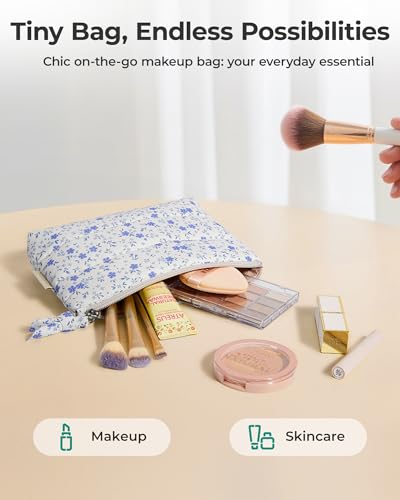 BAGSMART Small Makeup Bag, Machine Washable Puffy Cosmetic Pouch - color: Khaki Checkerboard