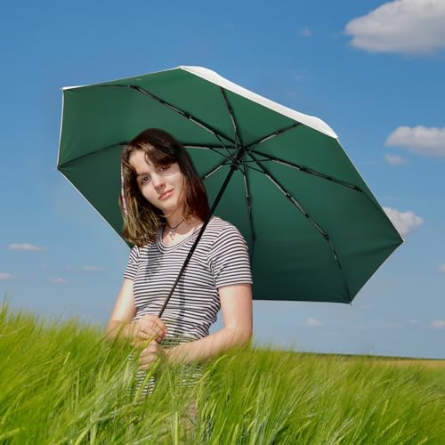 G4Free UPF 50+ UV Protection Travel Umbrella 42/46 Inch Auto Open Close - color: Dark Green/Silver, size: 46 inch