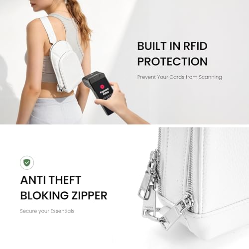 befen Genuine Leather Sling Bag for Women, Anti Theft Crossbody Chest Bags - color: White
