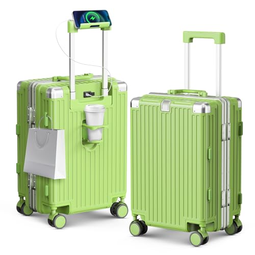 24 Inch Checked Luggage, Hardside Suitcase with TSA Lock - color: Green, size: 24 Inch