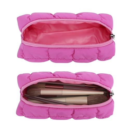 E-Tree Quilted Pencil Case,Makeup Brush Bag,Toiletry Pouch,Hot Pink - color: Hot Pink