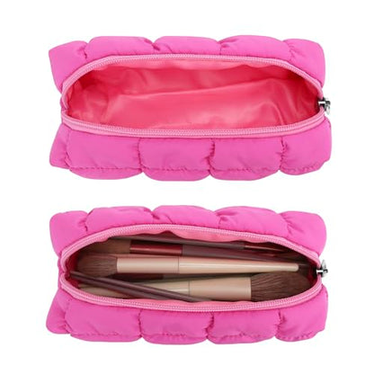 E-Tree Quilted Pencil Case,Makeup Brush Bag,Toiletry Pouch,Hot Pink - color: Hot Pink