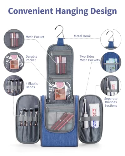 Narwey Hanging Travel Toiletry Bag for Women, Cosmetic Makeup Bag - color: AH-Navy Blue, size: Medium