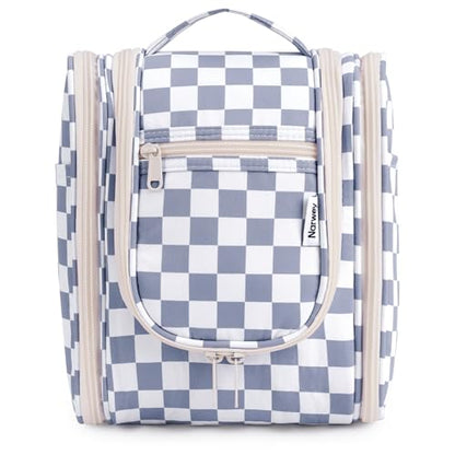 Narwey Hanging Travel Toiletry Bag for Women, Makeup Cosmetic Bag - color: C-Grayish Blue Checkerboard, size: Medium