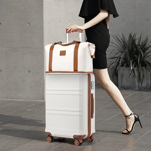 Kono Suitcase Set 3 Piece Luggage Set Expandable with Spinner Wheels - color: Cream White, size: 6-piece set (Db/Tb/12/20/24/28)