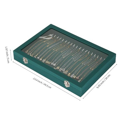 KUKUVR 20 Hooks Velvet Necklace Organizer Box for Jewelry Display (Green) - color: Green