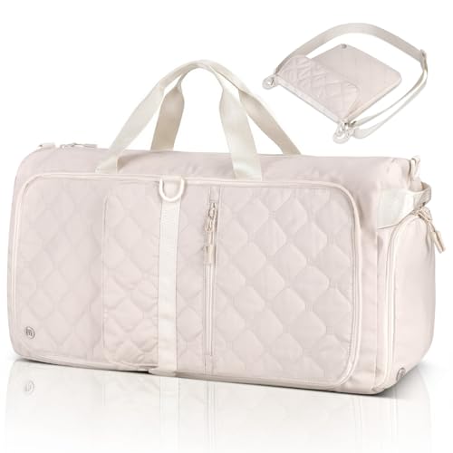 40L Large Foldable Duffle Bag for Women & Men Travel - color: Beige