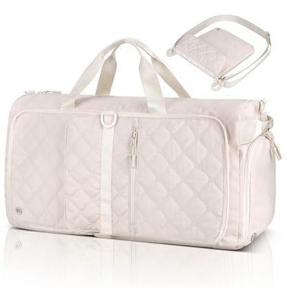 40L Large Foldable Duffle Bag for Women & Men Travel - color: Beige