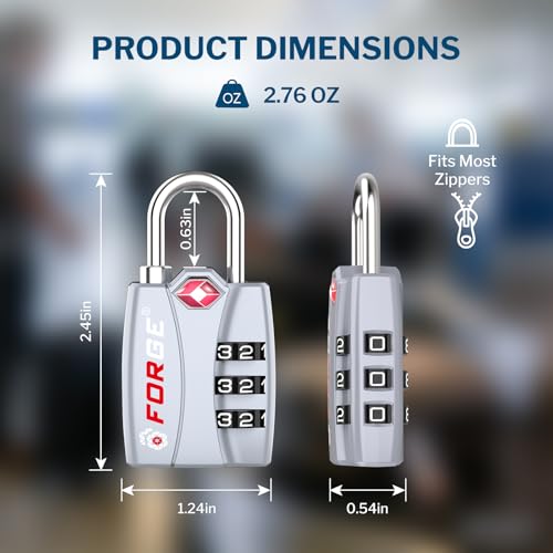 Forge Open Alert TSA Approved Luggage Locks - 3 Digit Combination, Easy Read Dials, Zinc Alloy Body - Ideal Travel Lock for Luggage, Suitcases, Bags & Toolboxes (Silver 2 Locks) - color: Silver 2 PK