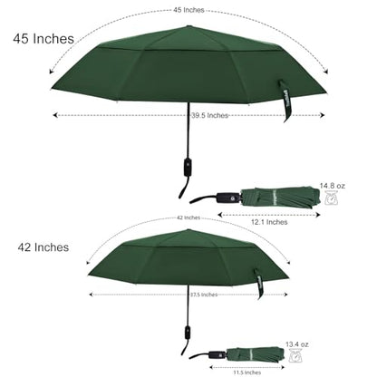 TradMall Travel Umbrella 42/45 Inches Double Vented Canopy - color: Dark Green, size: 42 Inches