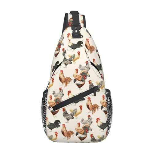 Sling Bag Rooster Chickens Sling Backpack Hiking Daypack Crossbody Shoulder Backpack Travel Chest Pack For Men Women - color: Rooster Chickens