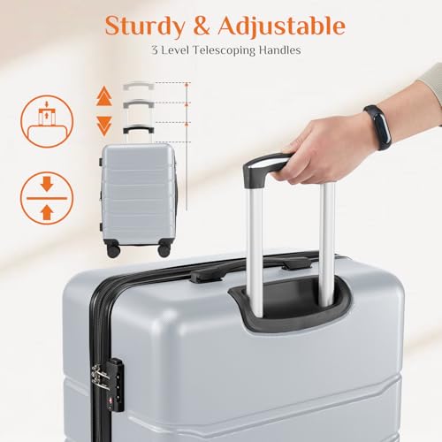 Sweetcrispy 28 Inch Checked Luggage, Suitcase with Spinner Wheels - color: Light Grey, size: 28 Inch