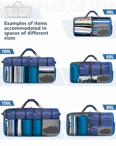 Gonex 60L Foldable Travel Duffle Bag with Shoe Compartment, Lightweight - color: Deep Blue, size: 60L