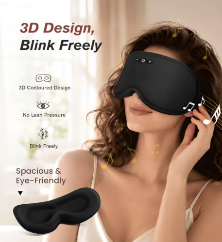 Modal Premium Sleep Mask for Men Women - Sleep Mask w Bluetooth Headphones - color: Elegant Black