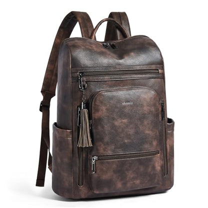 Shrrie Upgraded 17 inch Leather Laptop Backpack for Women - color: Two-toned Coffee