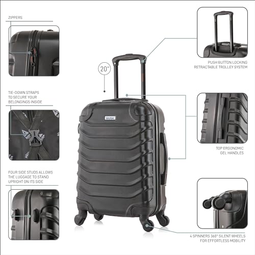 InUSA ENDURANCE Luggage with Spinner Wheels | Durable Lightweight Hardshell Suitcase, Spacious Travel Bag with Handle and Trolley | 20-Inch Carry On Small Luggage | Black - color: Black, size: 20 Inch