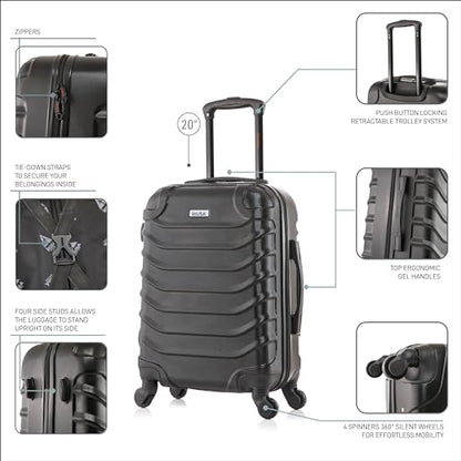InUSA ENDURANCE Luggage with Spinner Wheels | Durable Lightweight Hardshell Suitcase, Spacious Travel Bag with Handle and Trolley | 20-Inch Carry On Small Luggage | Black - color: Black, size: 20 Inch