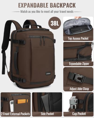 Joyway 20-Inch Hardside Carry-On Luggage & Expandable Backpack Set, Coffee - color: Coffee, size: 2-Piece Set (20/BP)
