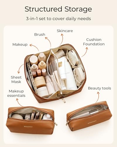 BAGSMART Makeup Bag Travel 3 Pcs Set Cosmetic Bag,Toiletry Bag,Black - color: 32-Black