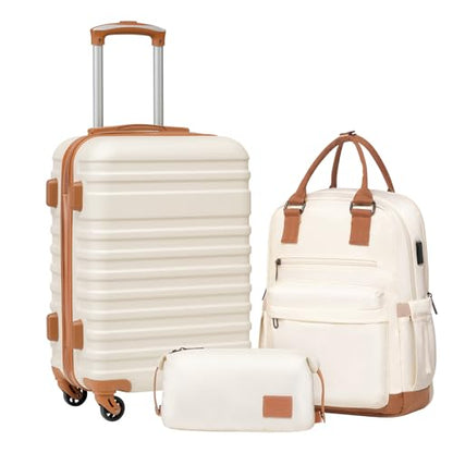 Coolife Luggage Set Hardside Suitcase,3 piece,White(BP/TB/20) - color: White, size: 3 piece set (BP/TB/20)
